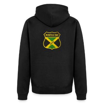Montego Bay Jamaica Coat of Arms Flags Design - Unisex Premium Organic Zip Hoodie - black - Back - Nico (187cm)