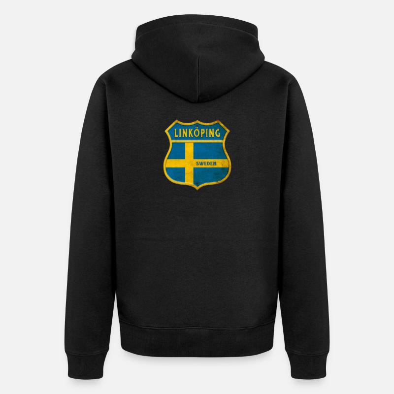 Linköping Suède Armoiries Drapeaux - Veste à capuche bio Premium Unisexe - noir