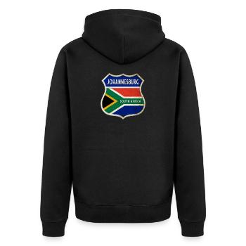 Johannesburg Südafrika Wappen Flaggen Design - Unisex Premium Bio Zip Hoodie - Schwarz - Hinten - Nico (187cm)
