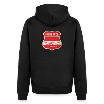 Innsbruck Österreich Wappen Flaggen Design - Unisex Premium Bio Zip Hoodie - Schwarz - Hinten - Nico (187cm)