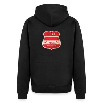 Linz Austria Coat of Arms Flags Design - Unisex Premium Organic Zip Hoodie - black - Back - Nico (187cm)