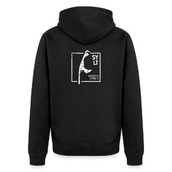 Sylt | Island silhouette stamp design - Unisex Premium Organic Zip Hoodie - black - Back - Nico (187cm)