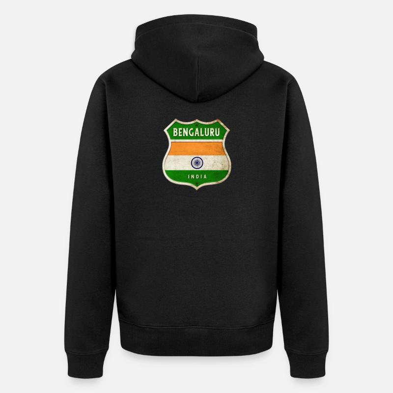 Bengaluru Inde Armoiries Drapeaux Design - Veste à capuche bio Premium Unisexe - noir