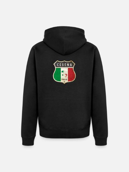 Cesena Italia Stemma Bandiere Design - Felpa con cappuccio ecologica premium unisex - nero