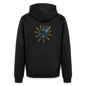 Friedenstaube, Sonne, Frieden, Ukraine - Unisex Premium Bio Zip Hoodie - Schwarz - Hinten - Nico (187cm)