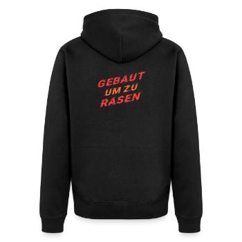 Rennsport Autoliebhaber Auto Statement Raser - Unisex Premium Bio Zip Hoodie - Schwarz - Hinten - Nico (187cm)