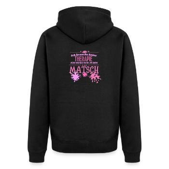 Muddy run shirt mud Matsch Therapie Lauf Teamshirt - Unisex Premium Bio Zip Hoodie - Schwarz - Hinten - Nico (187cm)