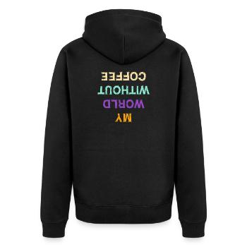Lustig Kaffee Koffein Statement Kaffeeliebhaber - Unisex Premium Bio Zip Hoodie - Schwarz - Hinten - Nico (187cm)