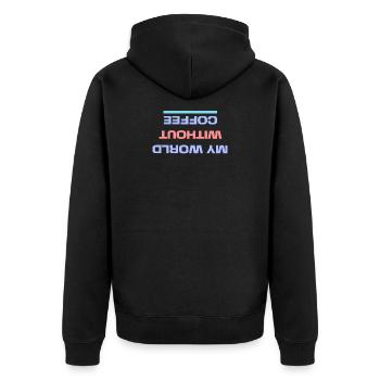 Koffein Kaffee Trinken Statement Kaffeeliebhaber - Unisex Premium Bio Zip Hoodie - Schwarz - Hinten - Nico (187cm)