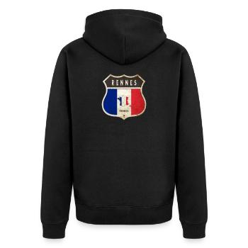 Rennes France Coat of Arms Flags Design - Unisex Premium Organic Zip Hoodie - black - Back - Nico (187cm)