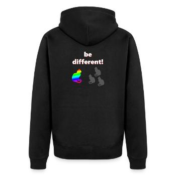 Be different, katzen Design, kluge Sprüche - Unisex Premium Bio Zip Hoodie - Schwarz - Hinten - Nico (187cm)
