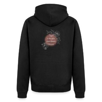 Yoga Raum der Blütenkraft - Unisex Premium Bio Zip Hoodie - Schwarz - Hinten - Nico (187cm)
