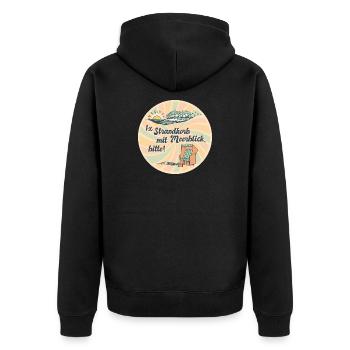 1x Strandkorb mit Meerblick, bitte Spruch Retro - Unisex Premium Bio Zip Hoodie - Schwarz - Hinten - Nico (187cm)