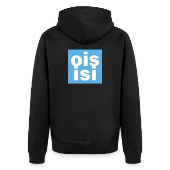 ois isi - Unisex Premium Bio Zip Hoodie - Schwarz - Hinten - Nico (187cm)