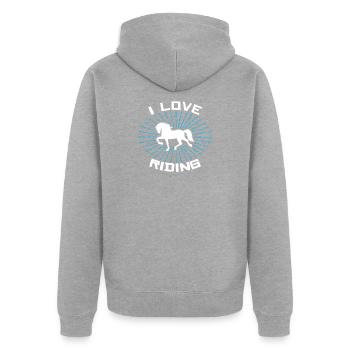 J’adore les chevaux Déclaration Chevaux islandais au galop - Veste à capuche bio Premium Unisexe - gris chiné - Dos - Nico (187cm)