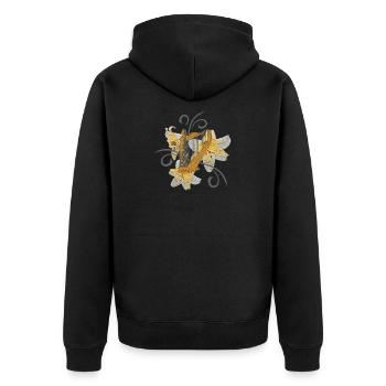 Musiker outfits frauen, Lilien harfenmotiv - Unisex Premium Bio Zip Hoodie - Schwarz - Hinten - Nico (187cm)