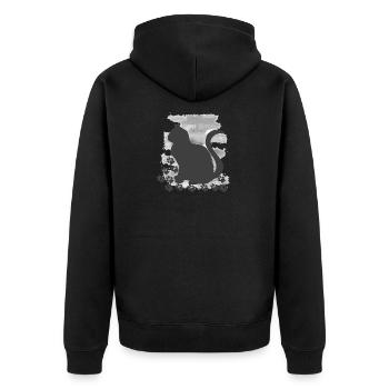 shirts für frau, Katze mit HG V1 - Unisex Premium Bio Zip Hoodie - Schwarz - Hinten - Nico (187cm)