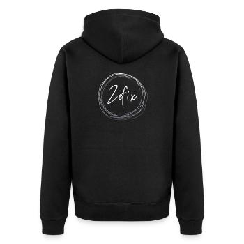 Zefix - Unisex Premium Bio Zip Hoodie - Schwarz - Hinten - Nico (187cm)