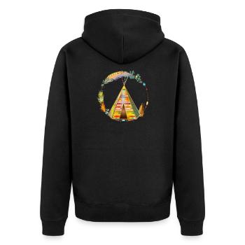 traumhaft schönes kunterbuntes Tipi Zelt im Rahmen - Unisex Premium Bio Zip Hoodie - Schwarz - Hinten - Nico (187cm)