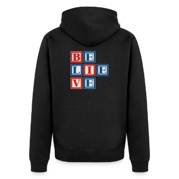 Glauben 2 - Unisex Premium Bio Zip Hoodie - Schwarz - Hinten - Nico (187cm)