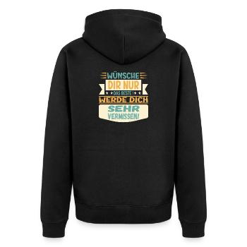 ABSCHIEDSGESCHENKE - DICH VERMISSEN - Unisex Premium Bio Zip Hoodie - Schwarz - Hinten - Nico (187cm)