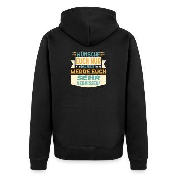 Abschiedsgeschenke TEAM FAMILIE - EUCH VERMISSEN - Unisex Premium Bio Zip Hoodie - Schwarz - Hinten - Nico (187cm)