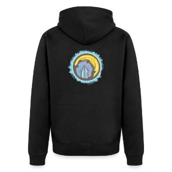 Motif abstrait de surfeur sur fond coloré - Veste à capuche bio Premium Unisexe - noir - Dos - Nico (187cm)