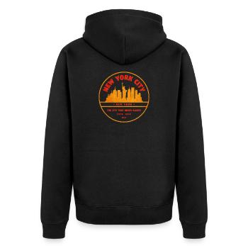 New York Skyline Retro Stamp Design - Unisex Premium Organic Zip Hoodie - black - Back - Nico (187cm)