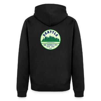 Emerald City Seattle Vintage Badge - Unisex Premium Bio Zip Hoodie - Schwarz - Hinten - Nico (187cm)