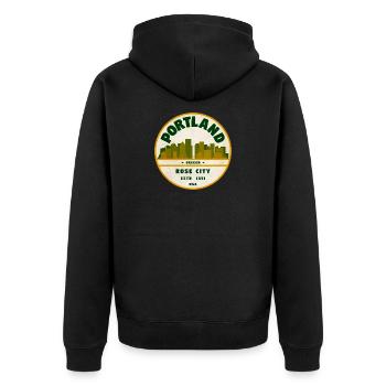 Insigne vintage de Portland Rose City - Veste à capuche bio Premium Unisexe - noir - Dos - Nico (187cm)