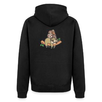 Faultier Statement Faul Tier Müde Schlafen Zoo - Unisex Premium Bio Zip Hoodie - Schwarz - Hinten - Nico (187cm)