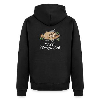 Sleeping Animal Lazy Sloth Late Riser Statement - Unisex Premium Organic Zip Hoodie - black - Back - Nico (187cm)
