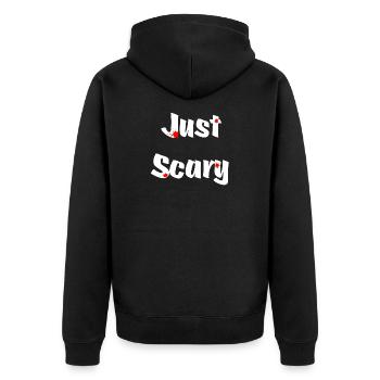 Sprüche, Blutflecken, Halloween Outfit, coole Tees - Unisex Premium Bio Zip Hoodie - Schwarz - Hinten - Nico (187cm)