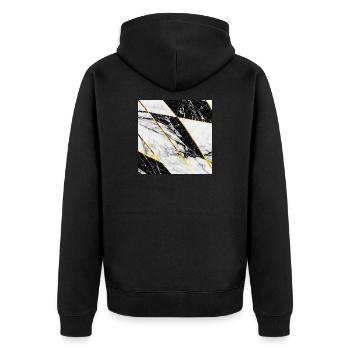 Marmor Schwarz Weiß Gold Mosaik Geometrisch - Unisex Premium Bio Zip Hoodie - Schwarz - Hinten - Nico (187cm)