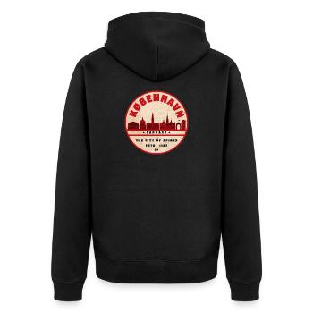 Copenhagen Skyline Vintage Seal - Unisex Premium Organic Zip Hoodie - black - Back - Nico (187cm)