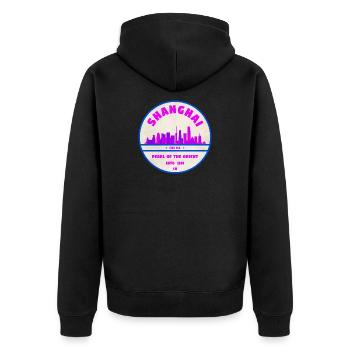 Shanghai China Skyline Badge - Unisex Premium Organic Zip Hoodie - black - Back - Nico (187cm)