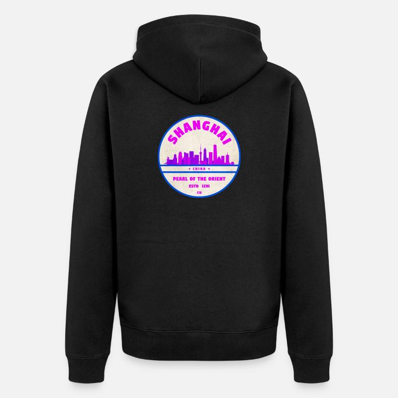 Badge Skyline de Shanghai en Chine - Veste à capuche bio Premium Unisexe - noir