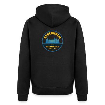 Insigne de la Skyline de Stockholm Bleu Jaune - Veste à capuche bio Premium Unisexe - noir - Dos - Nico (187cm)