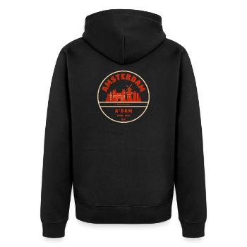 Amsterdam Skyline Vintage Abzeichen - Unisex Premium Bio Zip Hoodie - Schwarz - Hinten - Nico (187cm)