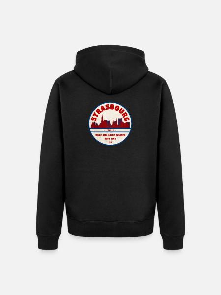 Strassburg Retro Stadtbadge Skyline - Unisex Premium Bio Zip Hoodie - Schwarz