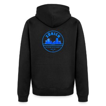 Zurich Skyline Blue Seal - Unisex Premium Organic Zip Hoodie - black - Back - Nico (187cm)