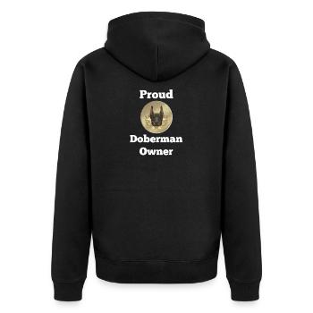 Dobermannspruch, Proud Doberman Owner - Unisex Premium Bio Zip Hoodie - Schwarz - Hinten - Nico (187cm)