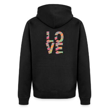 LOVE - Unisex Premium Organic Zip Hoodie - black - Back - Nico (187cm)
