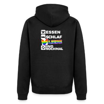 Liebe Lgbt Herz Menschenrechte Spruch Regenbogen - Unisex Premium Bio Zip Hoodie - Schwarz - Hinten - Nico (187cm)