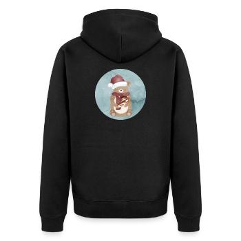 goldiger Bär für Weihnachten mit Weihnachtsmütze - Unisex Premium Bio Zip Hoodie - Schwarz - Hinten - Nico (187cm)