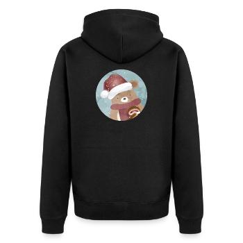 goldiger Bär für Weihnachten mit Weihnachtsmütze - Unisex Premium Bio Zip Hoodie - Schwarz - Hinten - Nico (187cm)