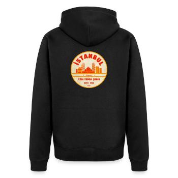Istanbul Skyline Retro-Abzeichen - Unisex Premium Bio Zip Hoodie - Schwarz - Hinten - Nico (187cm)