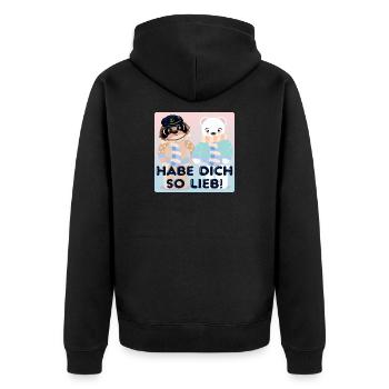 Habe Dich so lieb - Kapitän Bären - Unisex Premium Bio Zip Hoodie - Schwarz - Hinten - Nico (187cm)
