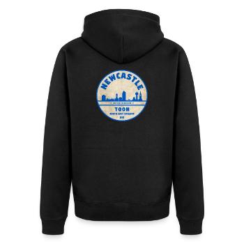 Newcastle Toon Skyline Badge - Unisex Premium Organic Zip Hoodie - black - Back - Nico (187cm)