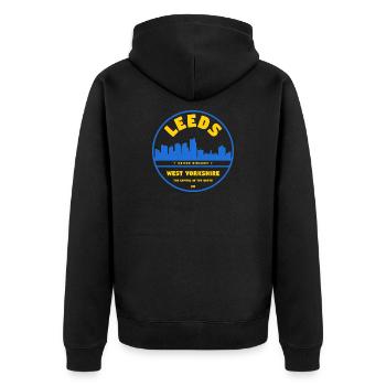 Leeds Skyline City Logo West Yorkshire - Unisex Premium Organic Zip Hoodie - black - Back - Nico (187cm)